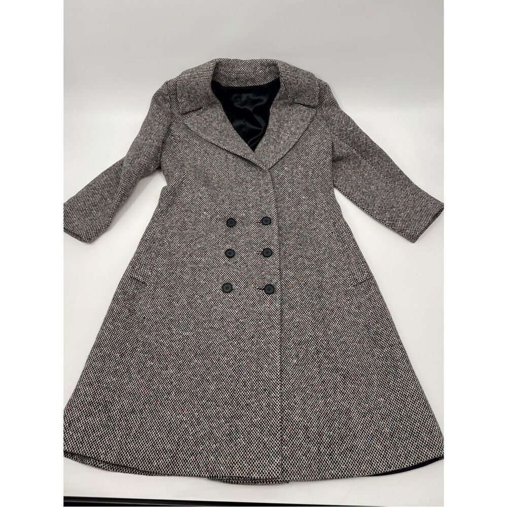 Carol Brent | vintage tweed Herringbone Double-Breasted Coat in Black & White